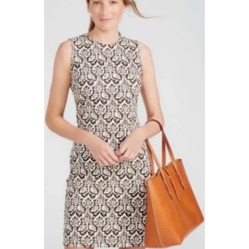 J.McLaughlin Catalina Cloth Damask Sheath Dress Brown Cream Sleeveless Small